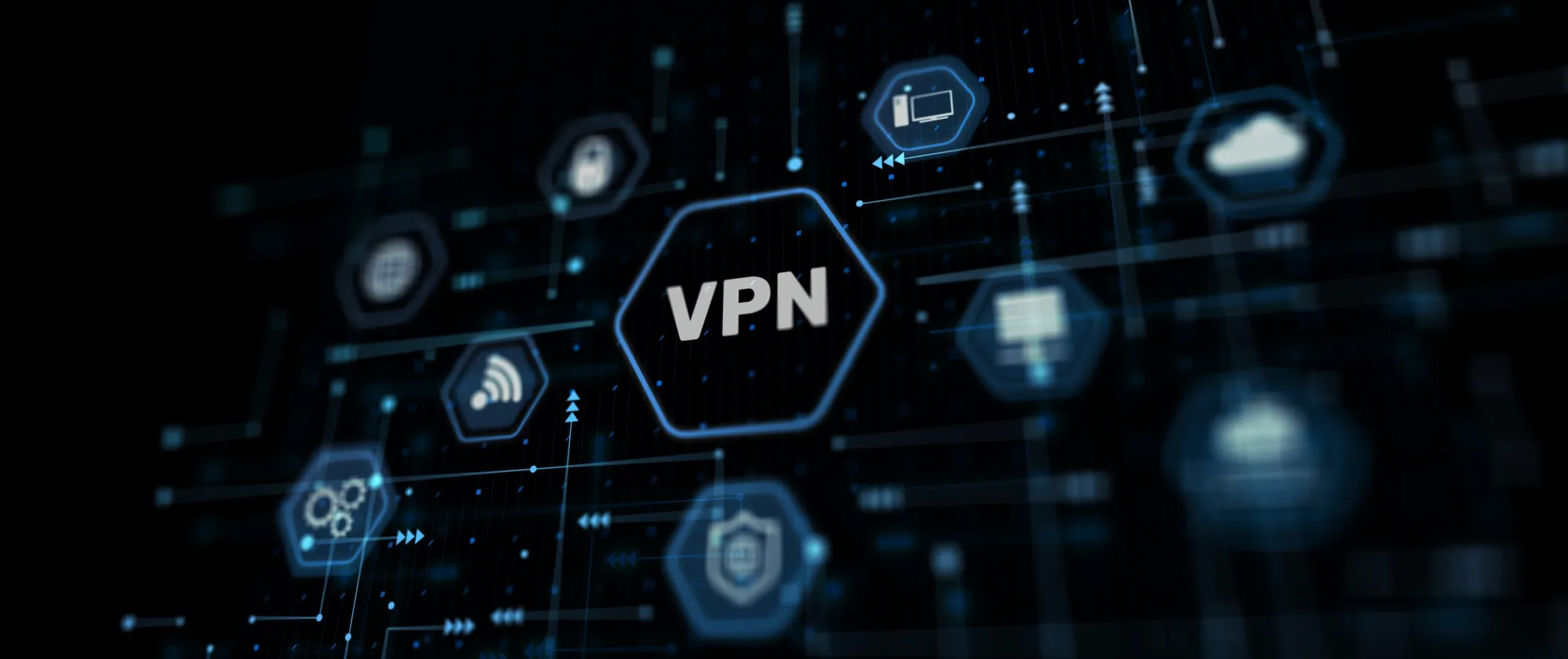 Symbolgrafik einer verschlüsselten VPN-Verbindung in einem Netzwerk